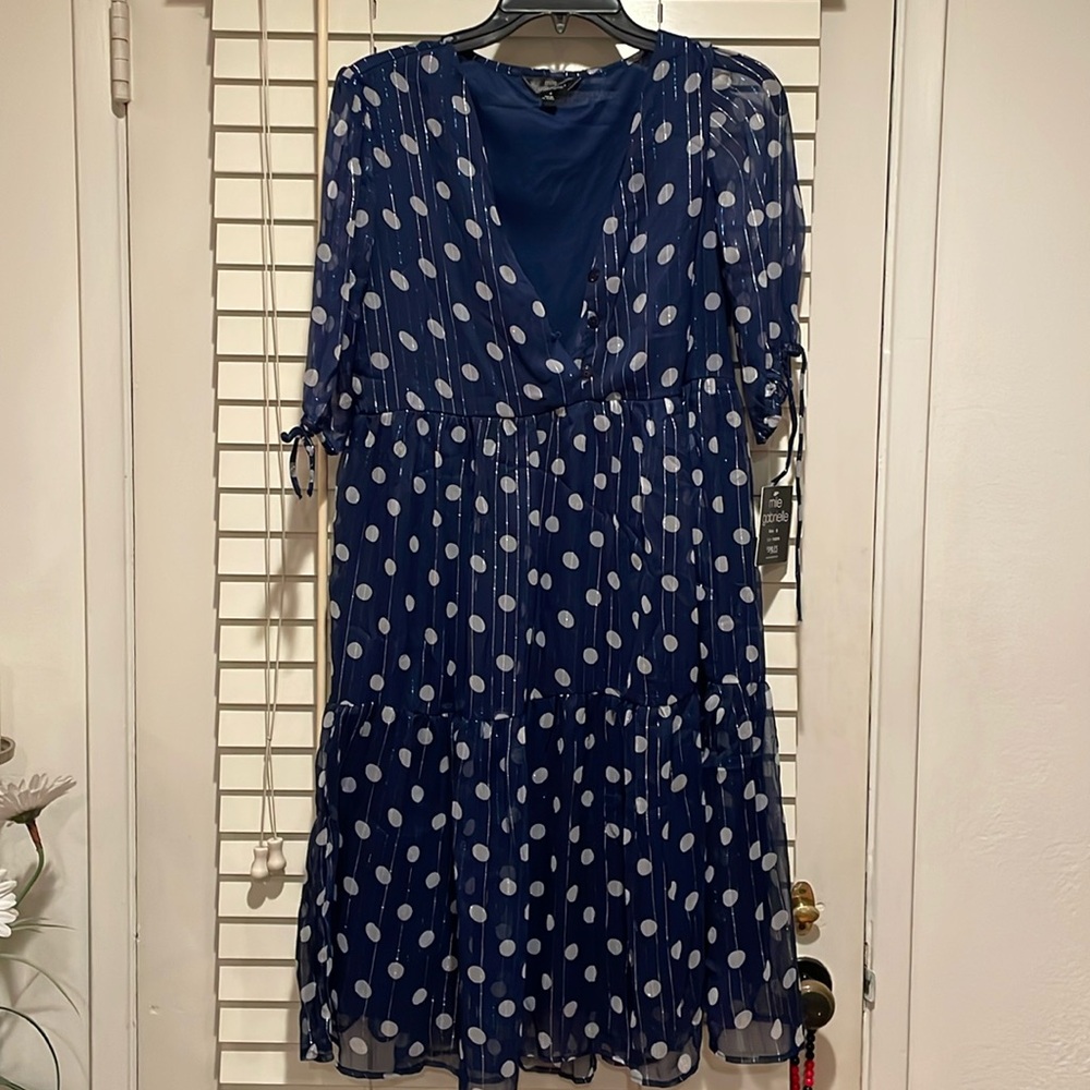 Mlle Gabrielle dress, Blue with White Polkadots, Size Small